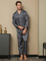 [Ginkgo Azul Marino] SilkSilky-ES 19Momme Manga larga Pijamas de hombre 012