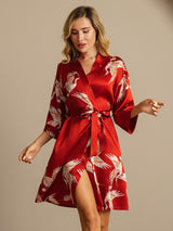 [Rojo Oscuro] SilkSilky-ES 3/4 Sleeve Bata de mujer 003