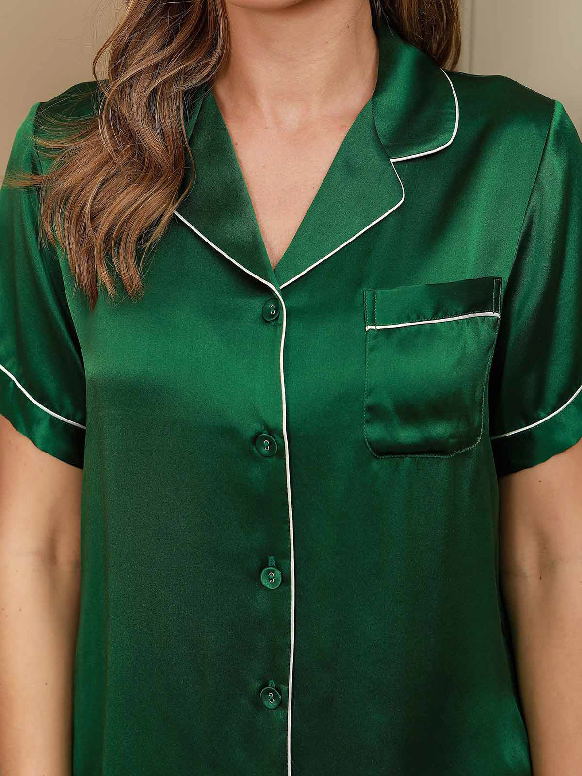 [Verde] SilkSilky-ES Seda Pura Womens Pajamas 004