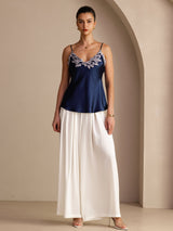[Azul Oscuro] SilkSilky-ES Spaghetti Strap V Neck Top de tirantes 006