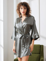[Verde Grisáceo] SilkSilky-ES 3/4 Sleeve Bata de mujer 004