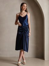 [Azul Oscuro] SilkSilky-ES Spaghetti Strap V Neck Top de tirantes 005