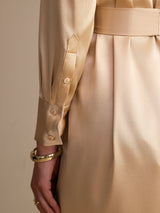 [Champán] SilkSilky-ES Long Sleeve Lapel Collar Vestido 003