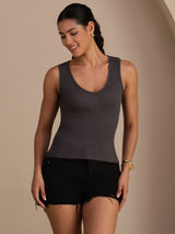 [Gris] SilkSilky-ES Sleeveless Deep V Neck Top de tirantes 001