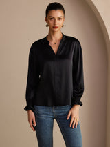 [Negro] SilkSilky-ES Long Sleeve Blusas 001