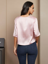 [Rosa] SilkSilky-ES A metà Escote Cuchara Camisetas de Mujer 002