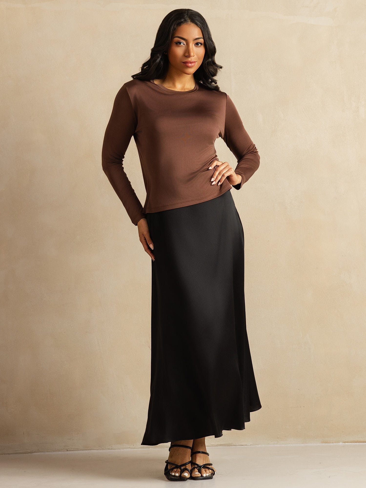 [Café] SilkSilky-ES Seda Pura Womens T-Shirt 009