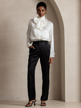 [Negro] SilkSilky-ES 19Momme Seda Womens Pants 007