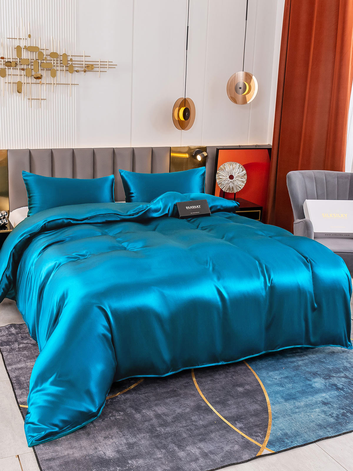 [Azul Real] SilkSilky-ES 19Momme Juego de ropa de cama 004