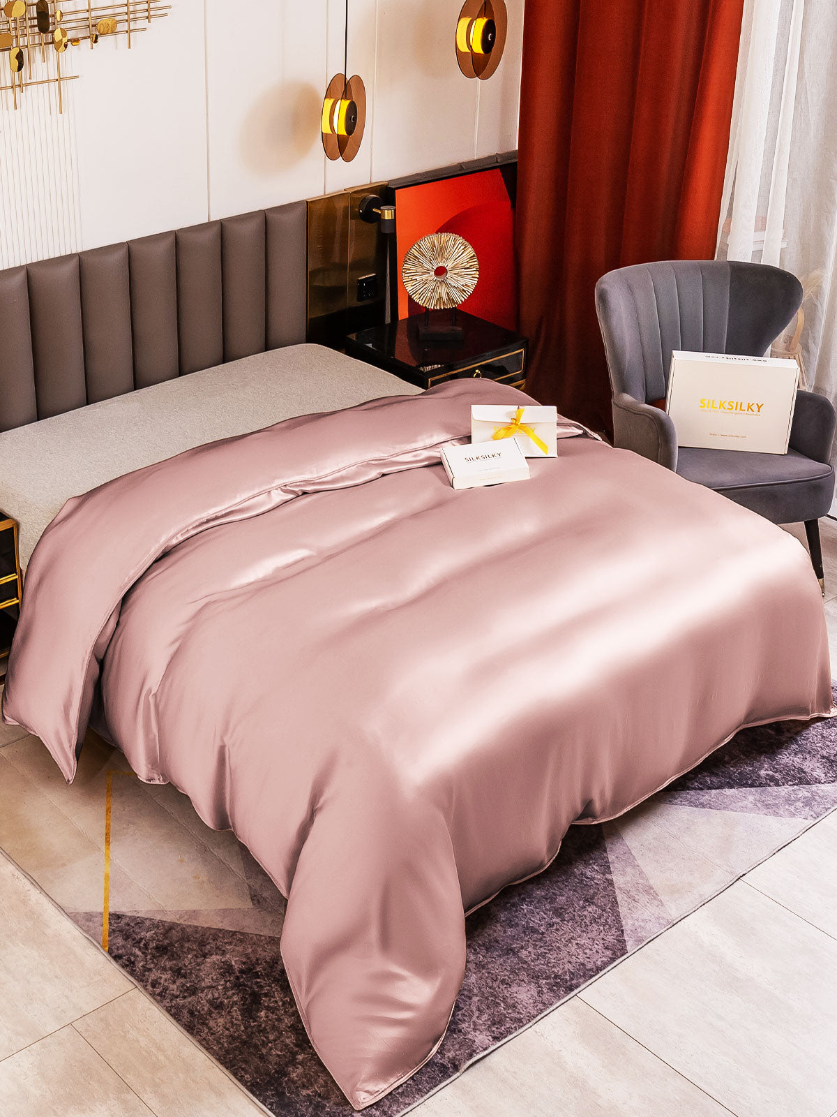 [Malva Pálido] SilkSilky-ES 19Momme Seda Pura Duvet Cover 001
