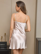 [Beige] SilkSilky-ES Seda Pura Manga media Nightgown&Robe Set 006