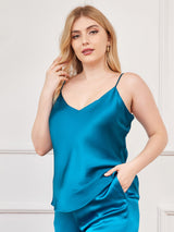 [Azul Real] SilkSilky-ES Spalline Sottili Cuello en V Top de tirantes talla grande 002