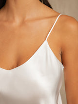 [Blanco] SilkSilky-ES Spaghetti Strap V Neck Conjunto de tirantes 007