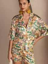 [Cocodrilo Arena] SilkSilky-ES Short Sleeve Notch Collar Pijamas de mujer 005