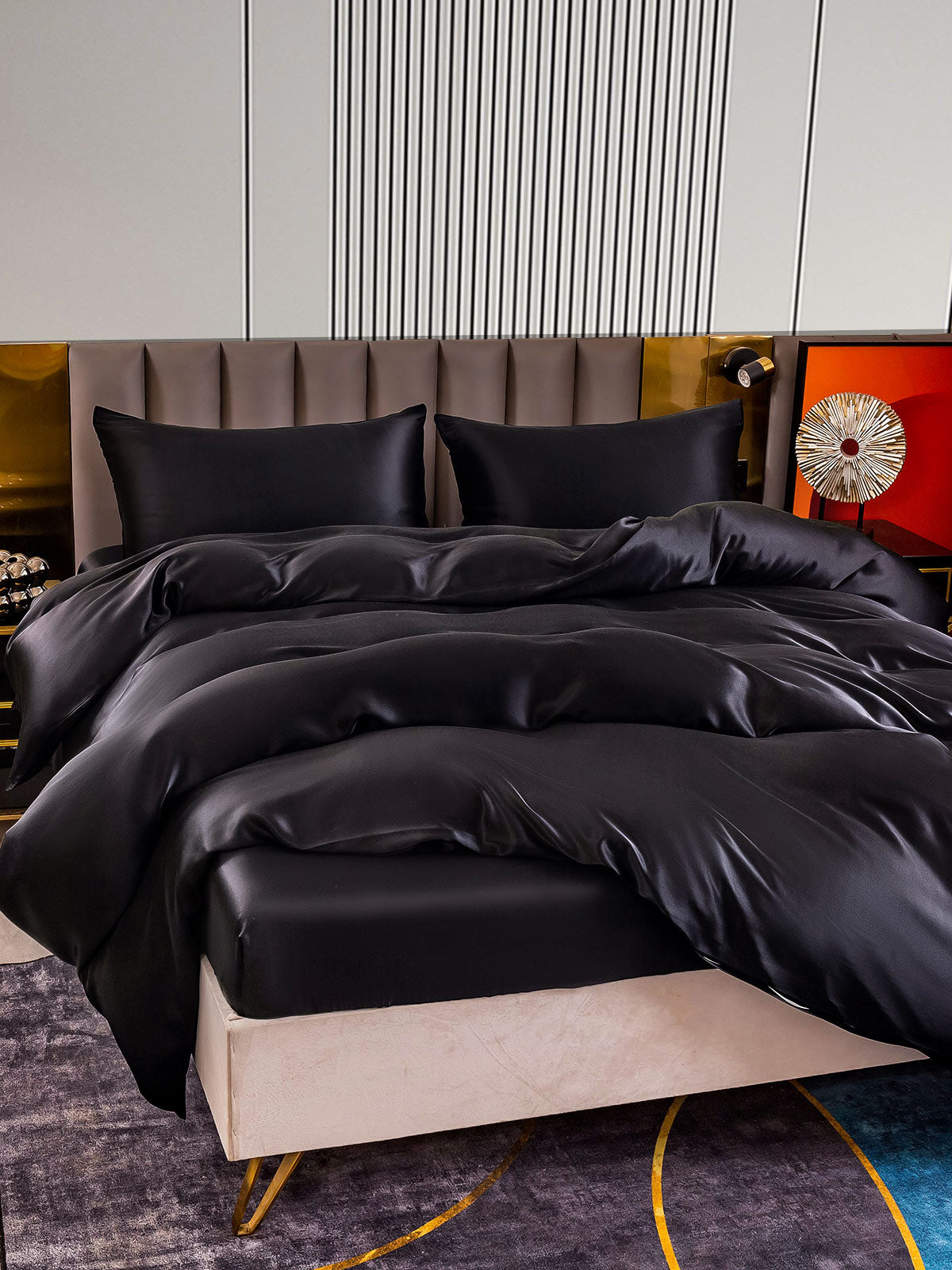 [Negro] SilkSilky-ES 22Momme Seda Pura Bedding Set 003