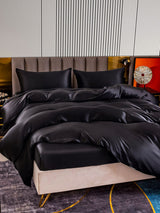 [Negro] SilkSilky-ES 22Momme Seda Pura Bedding Set 003,