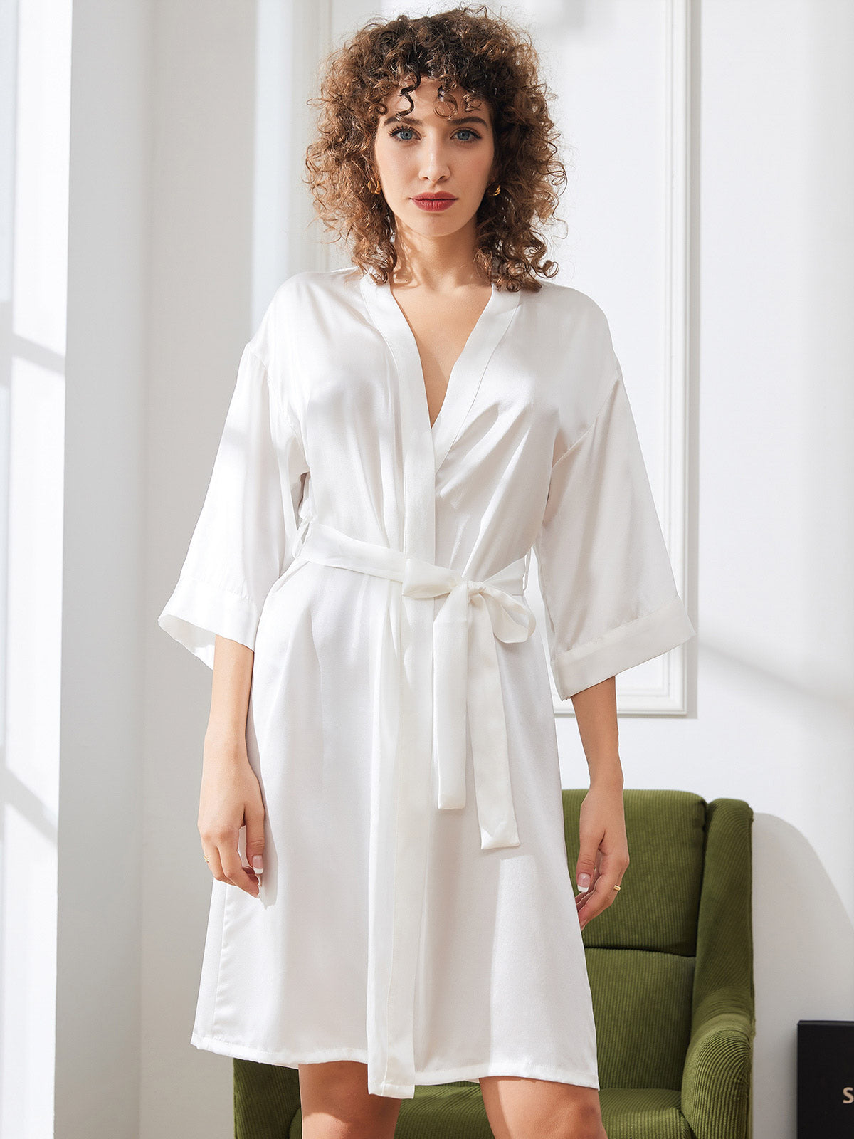 [Blanco] SilkSilky-ES Seda Pura Womens Robe 005