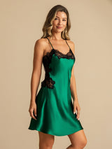 [Verde Oscuro] SilkSilky-ES Spaghetti Strap V Neck Camisón 003