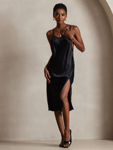 [Negro] SilkSilky-ES Spaghetti Strap Vestido 002
