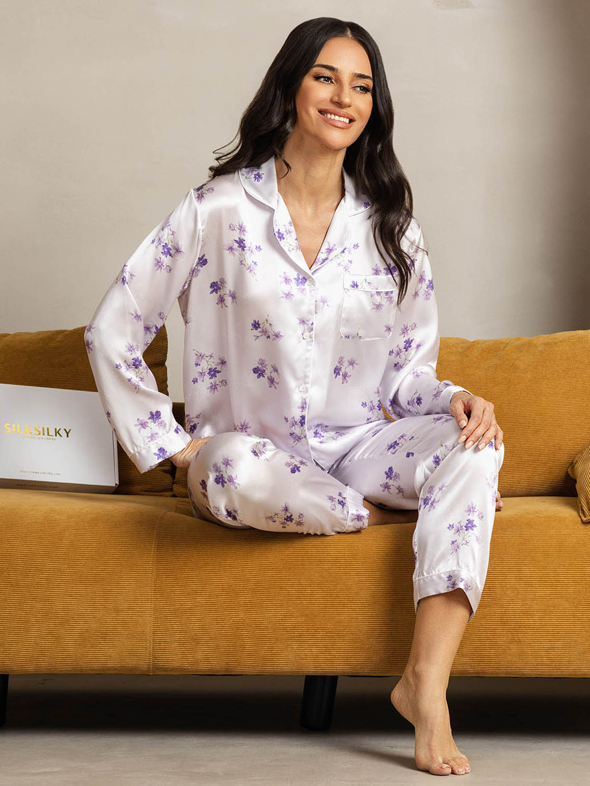 [Flor de Lila] SilkSilky-ES Seda Pura Womens Pajamas 004