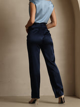 [Azul Oscuro] SilkSilky-ES 19Momme Seda Womens Pants 002