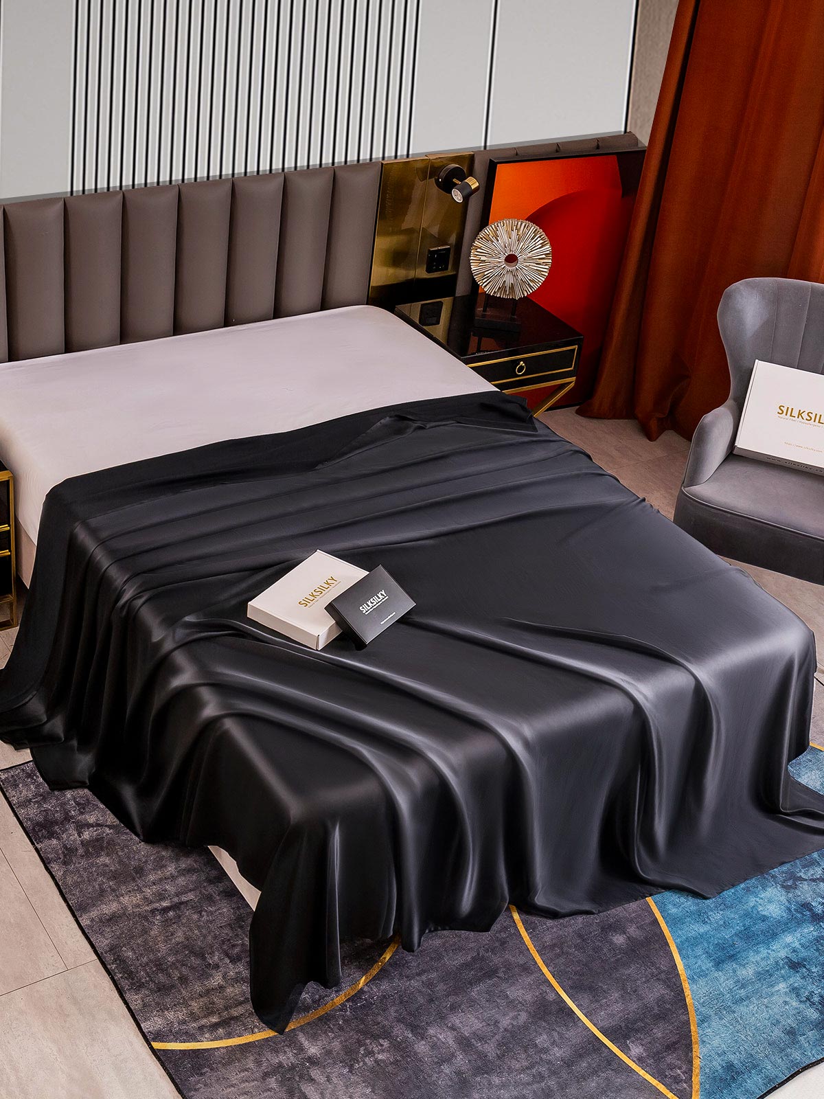 [Negro] SilkSilky-ES 22Momme Seda Pura Sheet 002