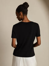 [Negro] SilkSilky-ES Short Sleeve V Neck Camisetas de Mujer 002