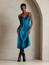 [Azul Real] SilkSilky-ES Spaghetti Strap V Neck Vestido 006