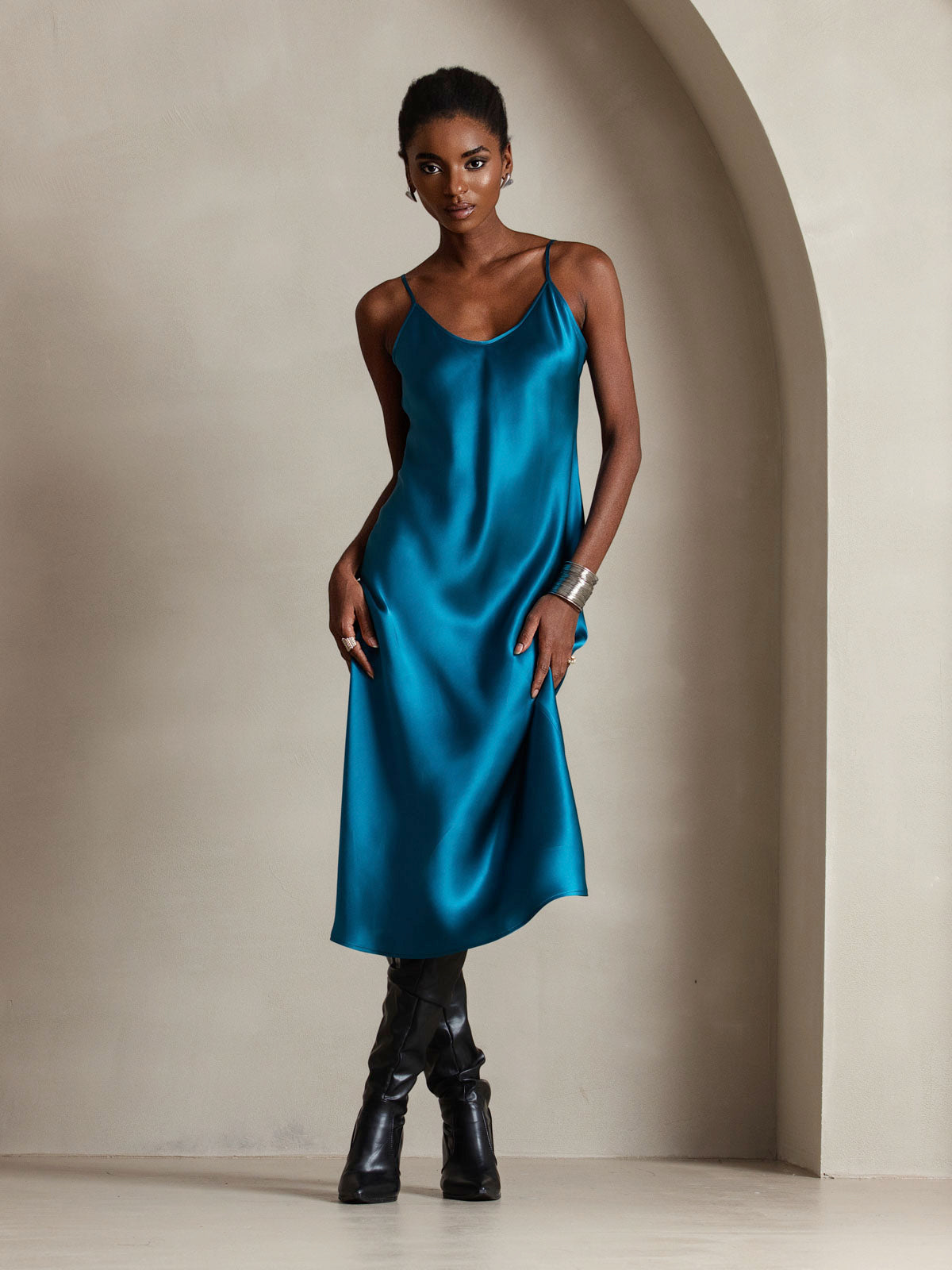 [Azul Real] SilkSilky-ES Seda Pura Dress 006