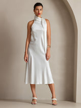 [Blanco] SilkSilky-ES Sleeveless Halter Vestido 004