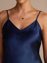 [Azul Oscuro] SilkSilky-ES Spaghetti Strap V Neck Top de tirantes 003
