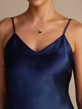 [Azul Oscuro] SilkSilky-ES Spaghetti Strap V Neck Top de tirantes 003