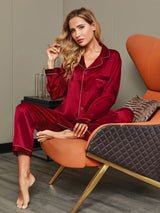 [Vino] SilkSilky-ES Long Sleeve Lapel Collar Pijamas de mujer 002