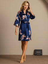 [Azul Oscuro] SilkSilky-ES 3/4 Sleeve Bata de mujer 005