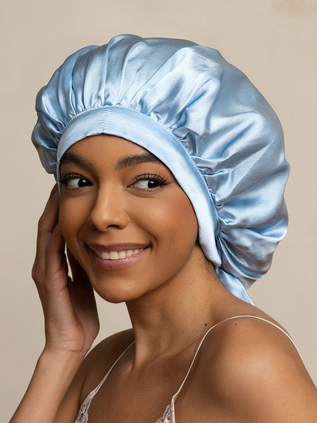[Azul Claro] SilkSilky-ES Seda Pura Sleep Cap 003