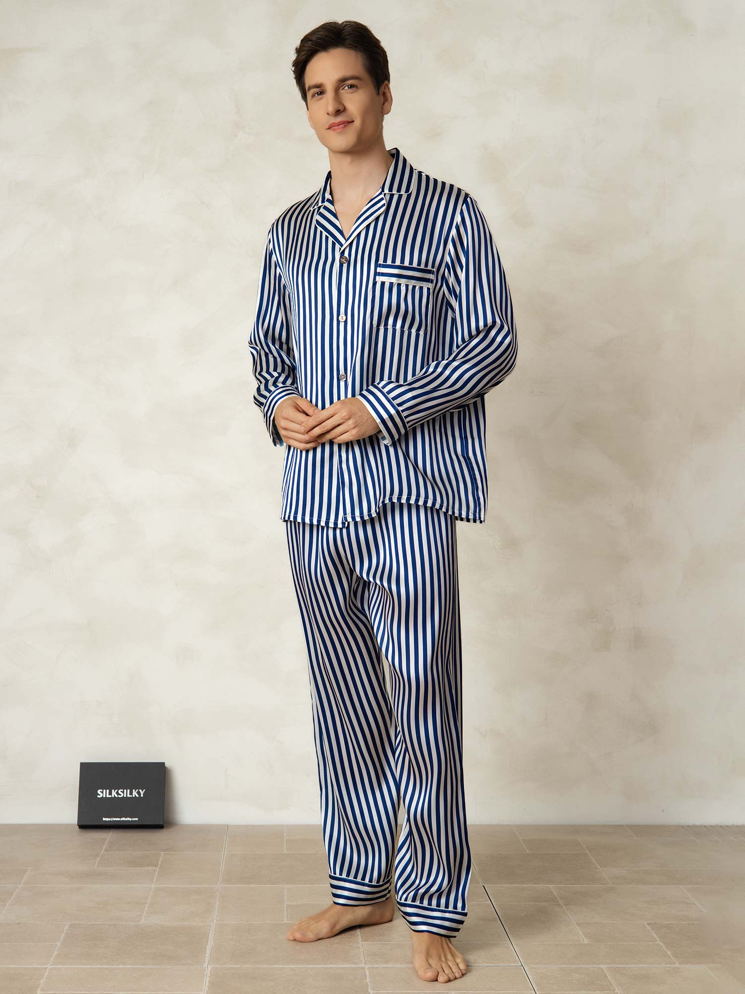 [Raya Marina] SilkSilky-ES 19Momme Seda Pura Mens Pajamas 003