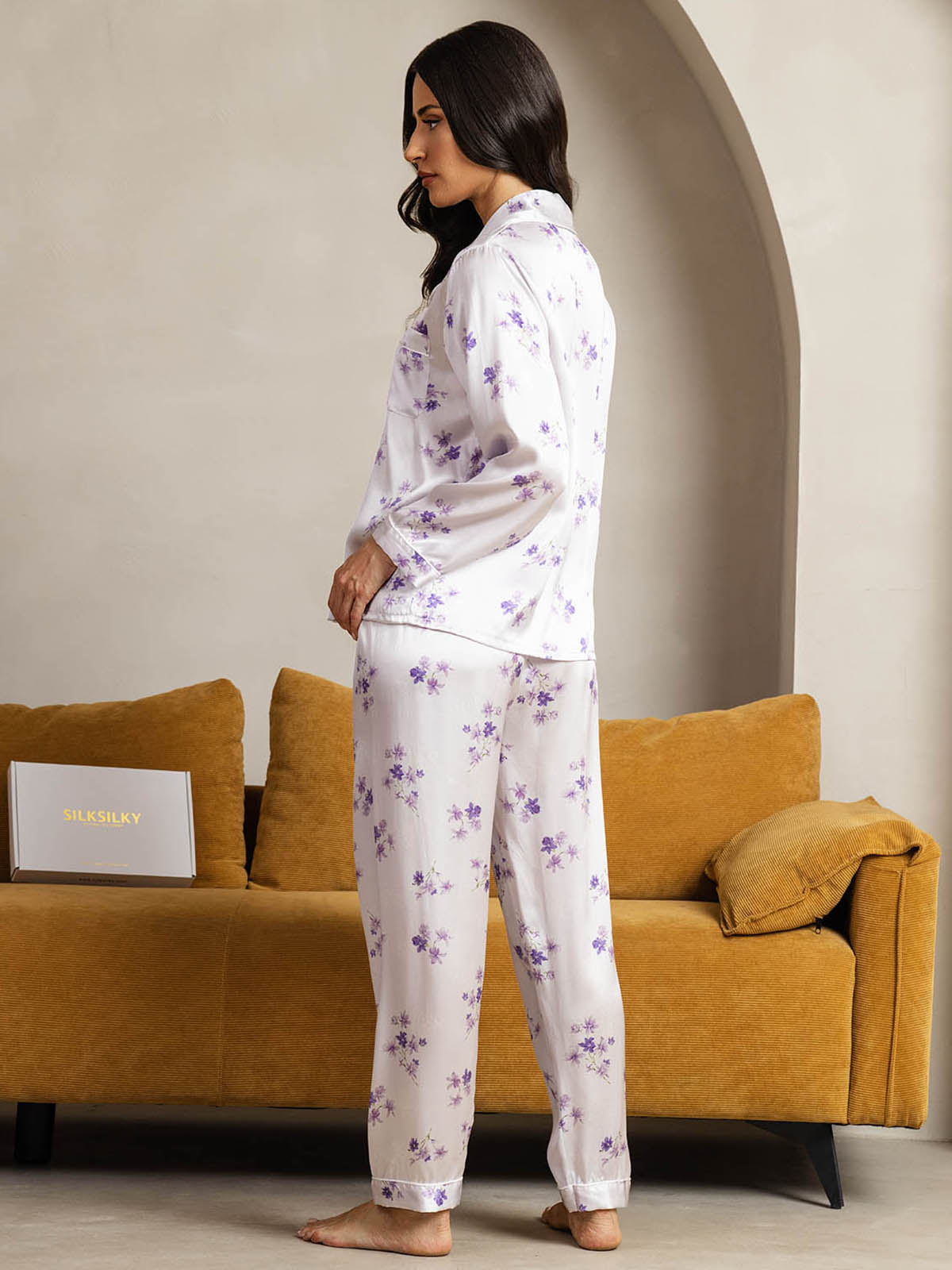 [Flor de Lila] SilkSilky-ES Seda Pura Womens Pajamas 002