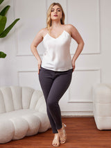 [Blanco] SilkSilky-ES Spalline Sottili Cuello en V Top de tirantes talla grande 005