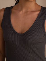 [Gris] SilkSilky-ES Sleeveless Deep V Neck Top de tirantes 005