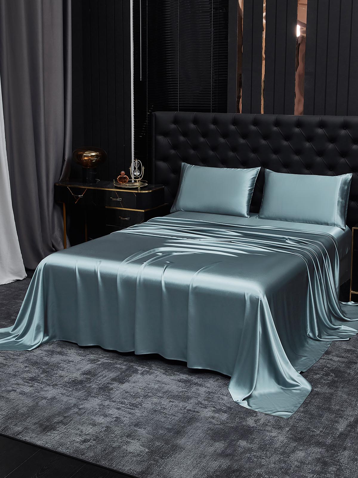 [Azul Grisáceo] SilkSilky-ES 19Momme Seda Pura Bedding Set 001