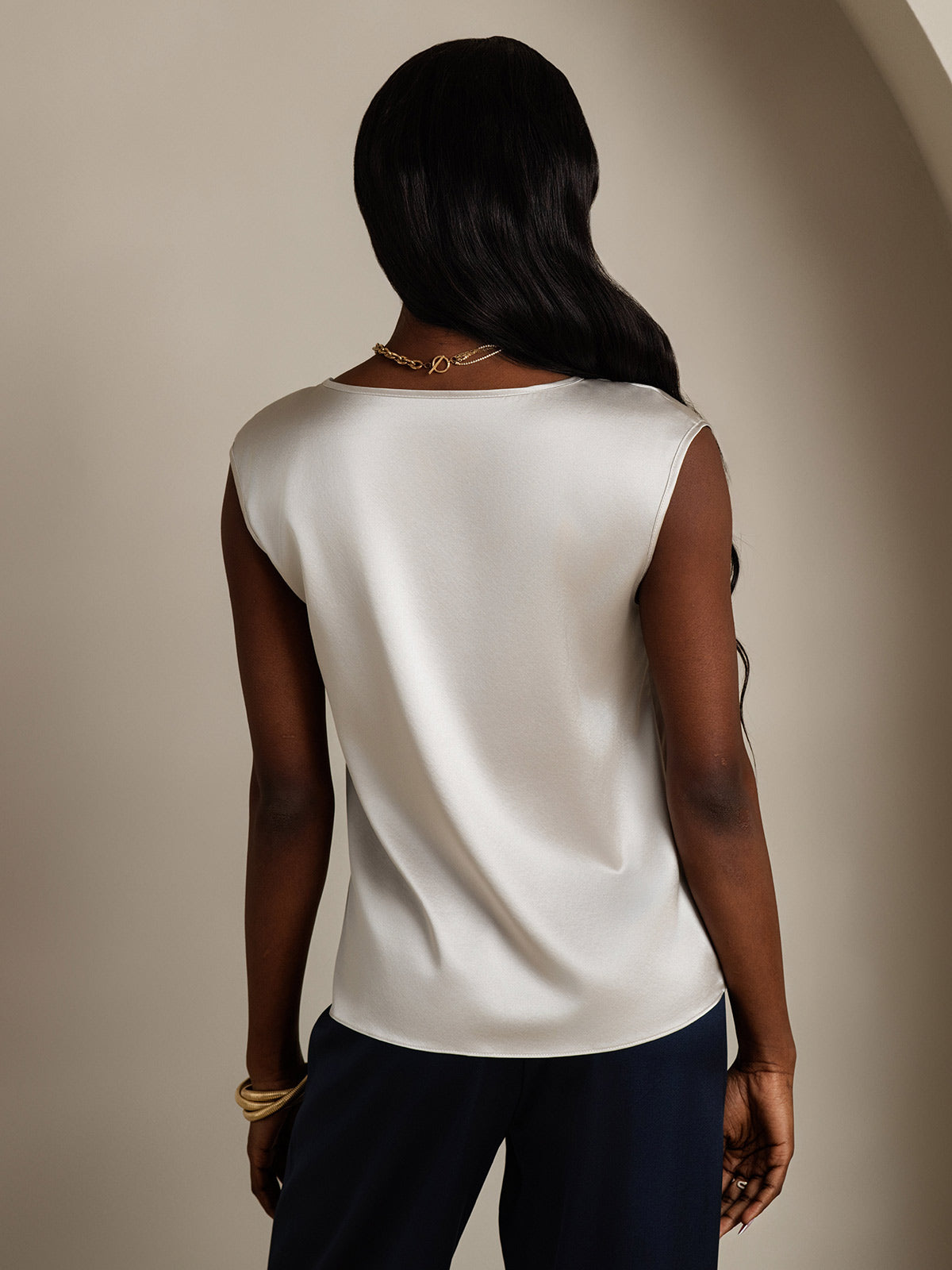 [Gris Claro] SilkSilky-ES 19Momme Seda Womens T-Shirt 002