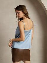 [Azul Grisáceo] SilkSilky-ES Spaghetti Strap Cowl Neck Top de tirantes 002