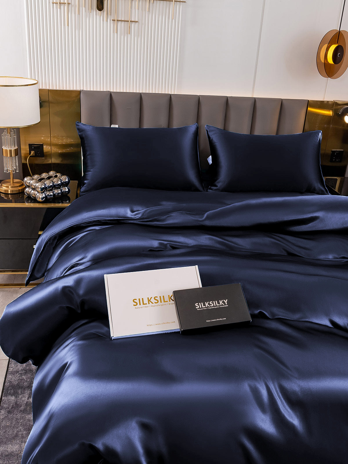 [Azul Oscuro] SilkSilky-ES 19Momme Seda Pura Bedding Set 005