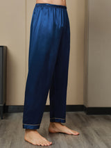 [Azul Oscuro] SilkSilky-ES Seda Pura Mens Sleep Bottoms 005,
