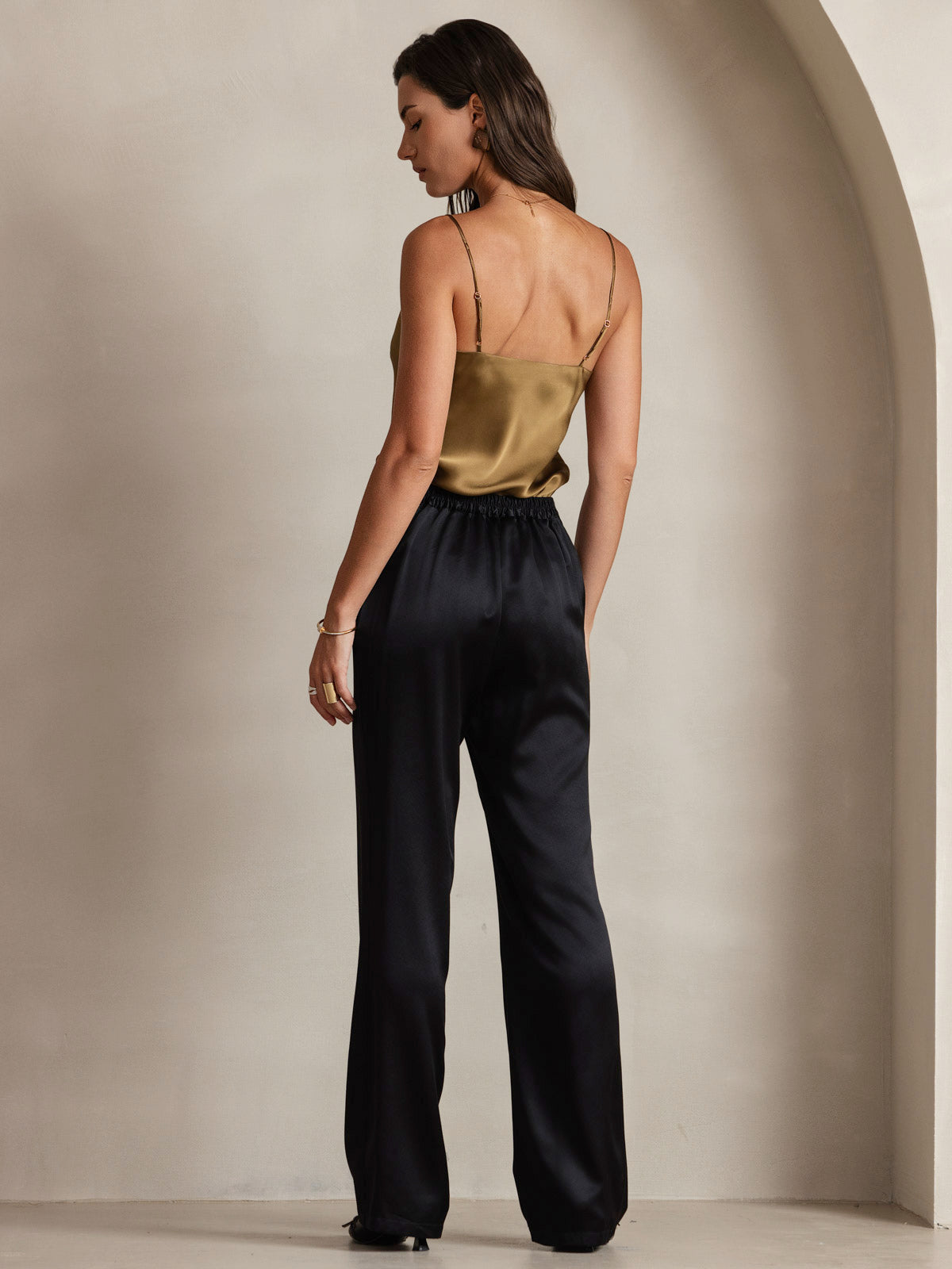 [Café] SilkSilky-ES Seda Pura Sin mangas Cuello en V Top de tirantes 004