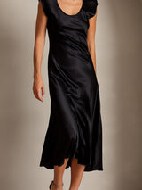[Negro] SilkSilky-ES Cap Sleeve Vestido 003