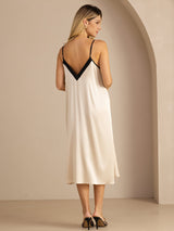 [Beige Arroz] SilkSilky-ES V Neck Vestido 002