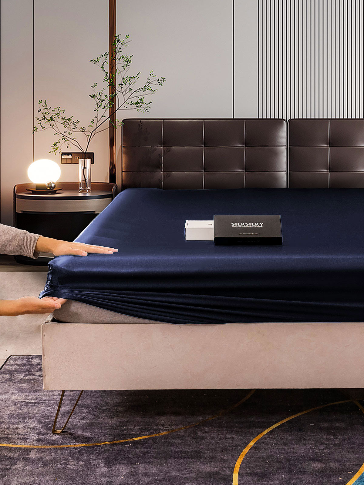 [Azul Oscuro] SilkSilky-ES 22Momme Seda Pura Sheet 005