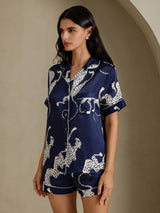 [Guepardo Azul Marino] SilkSilky-ES Short Sleeve Notch Collar Pijamas de mujer 003
