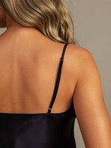 [Negro] SilkSilky-ES Spaghetti Strap V Neck Conjunto de tirantes 006